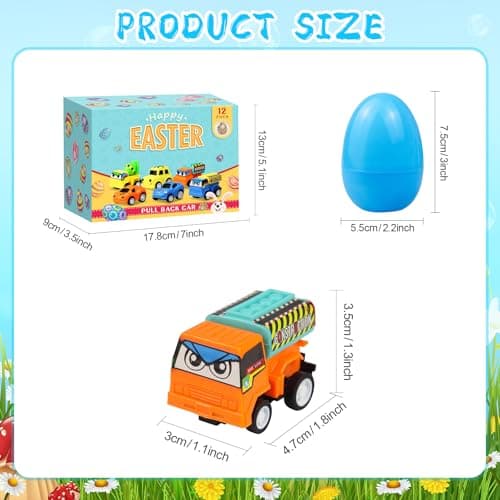 ISTOOLL 12PCS Pre Filled Easter Eggs Car Gifts for Kids with Pull-Back Cars Easter Basket Stuffers Easter Eggs Hunt Easter Party Favor Prize Classroom Rewards Toys for Boys Girls Teens - Thumbnail 4