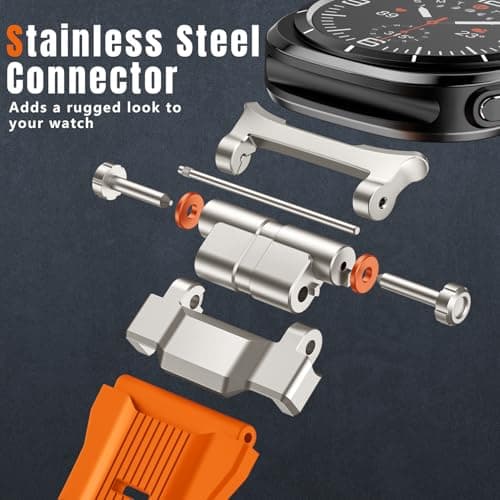 Bandletic Liquid Silicone Bands Compatible with Samsung Galaxy Watch Ultra Band 47mm for Men Women 2025 2024 - Soft Sport Strap with Stainless Steel Buckle - Orange Band with Titanium Connector - Thumbnail 3