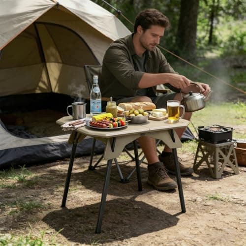ele ELEOPTION Portable Folding Camping Table Aluminum Legs Fold up Lightweight Outdoor Ultralight Small Foldable Camping Table with Carrying Bag for Beach Picnic Grilling Hiking Fishing Green - Thumbnail 4