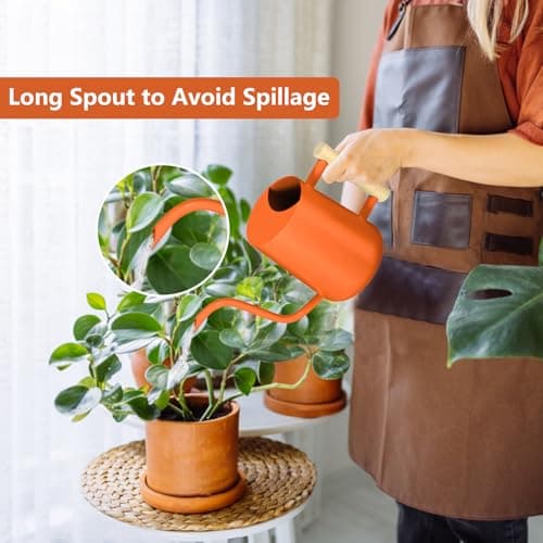 Watering Can Indoor Plants, 35oz Small Stainless Steel Metal Watering Can Modern Decorative Watering Pot with Long Spout for Indoor House Plant Bonsai Garden Flowers (Orange) - Thumbnail 2