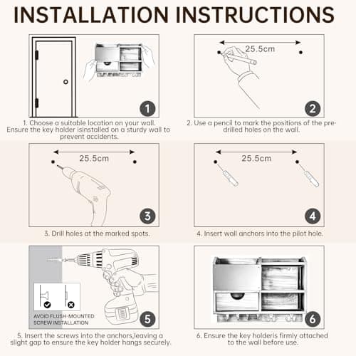 Key Holder Wall Mount, 14.5x11.2x3.5'' Larger 3-Tier Shelf 8 Hooks Drawer Storage,Wooden Key and Mail Holder for Wall,Farmhouse,Home,Living Room,House,Office Decor,Hats,Bag,Dog Leash Hanger Organizer - Thumbnail 5