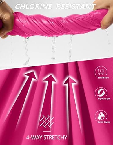 Viodia Women's 9" Long Swim Board Shorts with Pockets High Waisted Beach Swimsuits Knee Length Short for Women with Liner Rosy - Thumbnail 6