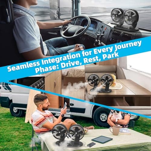 XKV Car Fan 5V Portable Auto Cooling Misting Fan Dual Head Rotatable USB Vehicle Fans 2 Speeds Strong Wind Electric Air Circulation Fans for Car Dashboard Truck SUV Sedan RV Van Boat Golf Cart - Thumbnail 6