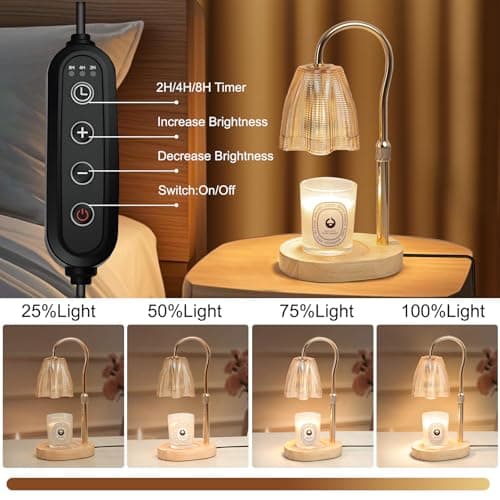 Honvinor Candle Warmer Lamp with Timer & Dimmer, Candle Warmer Height Adjustable, Fits All Jar Scented Candles, Candle Lamp with 3 Bulbs, Charming Gift Box with Ribbon for Gifting - Thumbnail 3