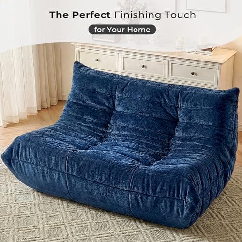 HABUTWAY Bean Bag Chair, Giant Bean Bag Chairs for Adults, Loveseat Fireside Chair, 2 Seater Lazy Bean Bag Sofa Memory Foam Couch for Living Room, Bedroom, Office (Navy Blue) - Thumbnail 6