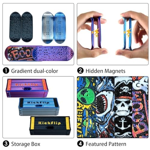 3 PCS OG KickFlips Flipping Fidget Toy for Adults,Magnetik Fingerboard,Skateboard Slider Fidget,with Storage Crat Portable Toy - Thumbnail 2