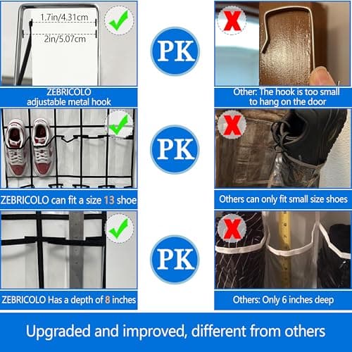 over the door shoe organizer,2025 upgraded,over the door shoe organizer,35 Huge clear pockets,over door shoe organizer,Store size 13 shoes,Strong material,hooks Suitable for various doors,White - Thumbnail 2