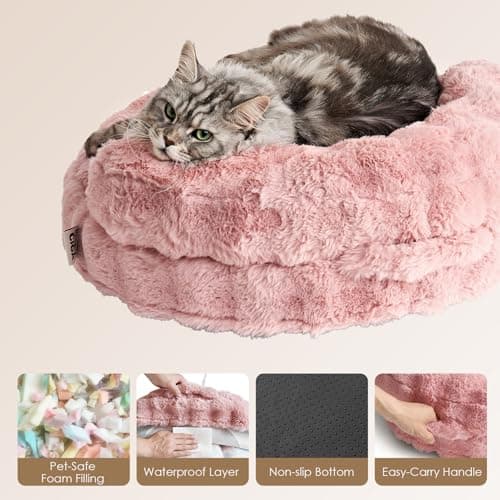 EHEYCIGA Soft Cat Couch Bed for Indoor Cats, Fluffy Small Dog Bed with Removable Washable Cover, Bolster Pet Sofa, Waterproof and Non-Slip, 26" x 26"x 8", Pink - Thumbnail 5