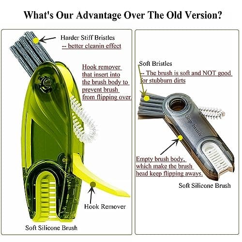 4 in 1 Cup Lid Cleaning Brush Set Multifunctional Bottle Brush Cleaner Tiny Bottle Cup Lid Brush Straw Cleaner Tools Mini Silicone Bottle Cup-Holder Cleaner with Hook Remover Blue & Grey - Thumbnail 4