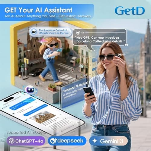 GetD 2026 New AI Glasses for Men & Women, Smart Sunglasses Powered by ChatGPT with 145-Language Translation, Bluetooth 5.4 Glasses, 11H Music/9H Call, UV400 & Polarized Lenses for Travel & Daily Use - Thumbnail 4