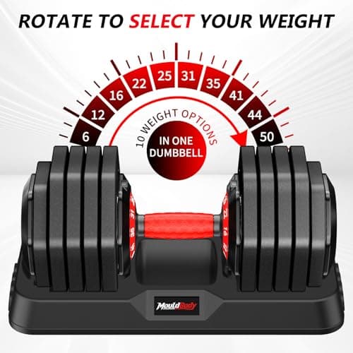 Mouldbody Adjustable Dumbbell Set Pair 50 lb, Adjustable Dumbbells 10-in-1 Free Weight Set, 1-Second Dial Weight Adjustment,Space-Saving Design with Storage Base, Home Gym Strength Training Equipment - Thumbnail 3
