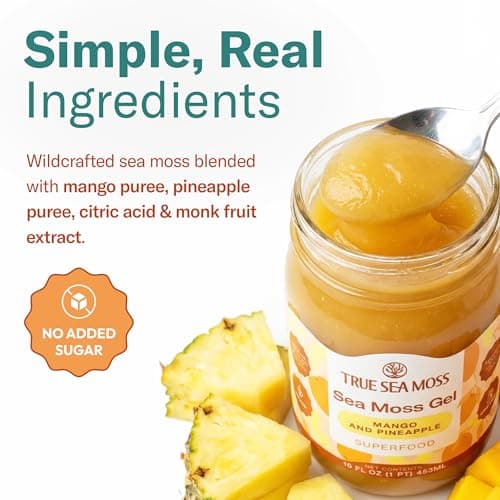 TrueSeaMoss Sea Moss Gel Mango Pineapple - Wildcrafted Seamoss Gel - 16 oz Glass Jar - Made in USA - Vegan - Non-GMO - Gluten-Free, Pack of 2 (Labels may Vary) - Thumbnail 4