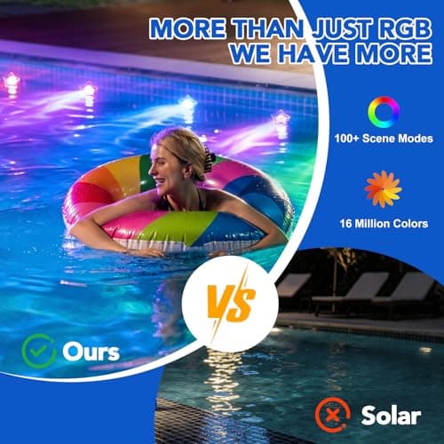 RGBIC Pool Lights 100FT - Plug-in Submersible LED Lights for Inground & Above Ground Pools, App & Remote Control, 16M Colors, Music Sync, IP68 Waterproof for Pool Party – Brighter Than Solar - Thumbnail 3