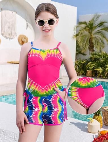 Seanrui Girls Swimsuits Size 14-16 Tankini Swimsuits for Teens Girls 3 Piece Bathing Suit Swimwear with Swim Short - Thumbnail 3