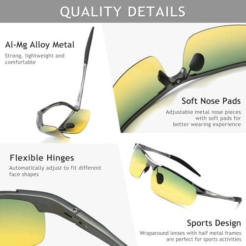 SUNGAIT HD Night Vision Polarized Sunglasses Anti Glare for Night Driving(Gunmetal Frame/Day&Night) 8177QKRY - Thumbnail 4