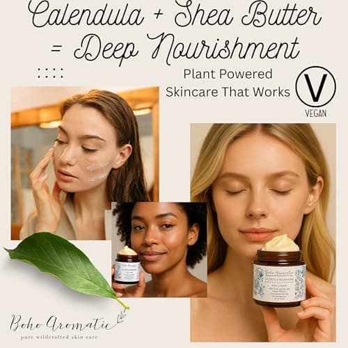 Boho Aromatic Calendula Nourishing Face Cream for Dry Skin, Natural & Organic Facial Cream, Hydrating and Moisturizing skin care product, Vegan Face Cream, calendula face cream, Facial Moisturizer - Thumbnail 4