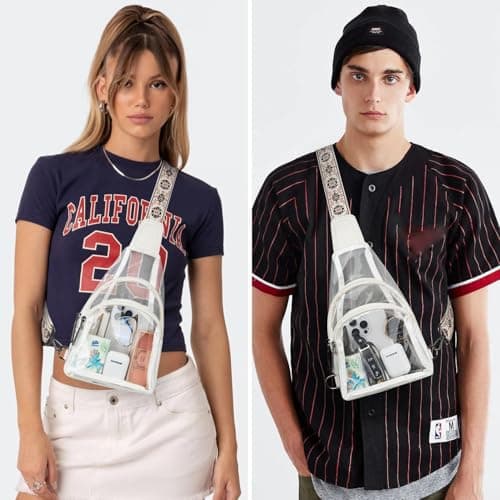 LATMAP Clear bags Stadium Approved Crossbody Fanny Pack Sling Bag Backpack Purses for Women Men for stadium events Unisex White - Thumbnail 2