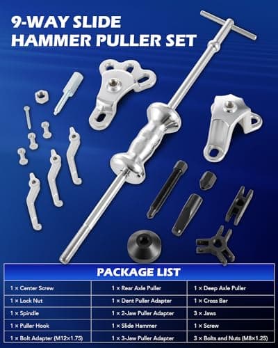 Orion Motor Tech Slide Hammer, 9-Way Internal/External Slide Hammer Puller Set - Pulls Hubs, Rear Wheel Axle Shafts, Bearings, Bushings, Seals, Retainers - Thumbnail 2