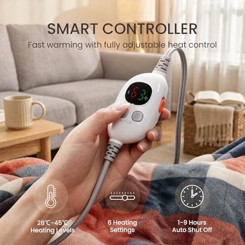 GOTCOZY Heated Blanket Electric Throw 60''X70''- Electric Throw Blanket with Extra Large Size 6 Heating Level & 9 Time Settings Heating Blanket, Machine Washable (Check RedBlack) - Thumbnail 3