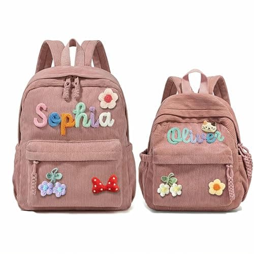 OCFTERY Custom Corduroy Backpacks – Family Matching Set with 3D Name Embroidery, Hand-woven Cotton Rope Handle, Perfect for Birthday Gifts