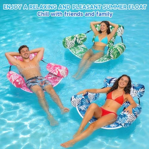 Nyrveua 3 Pack Pool Floats Adult, Adjustable Heavy Duty Inflatable Pool Floats Chair, Portable Pool Float Lounger for Adults & Kids, Pool Floaties Noodles for Summer Pool Beach Lake Party Relaxing Fun - Thumbnail 2