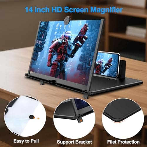 Zrgzob 14 Inch Screen Magnifier for Smartphone, 3D HD Magnifying Projector Screen Enlarger Foldable Phone Stand with Blue Light Protection for Movies, Videos, and Gaming - Thumbnail 4