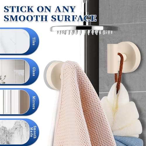 warlve Heavy Duty Reusable Suction Cup Hooks for Shower - No Drill Bathroom/Glass/Mirror/Tiles & Metal Surfaces,and Smooth Non-Porous Surfaces for Towels, Robes, Loofahs (4, Milk White) - Thumbnail 5