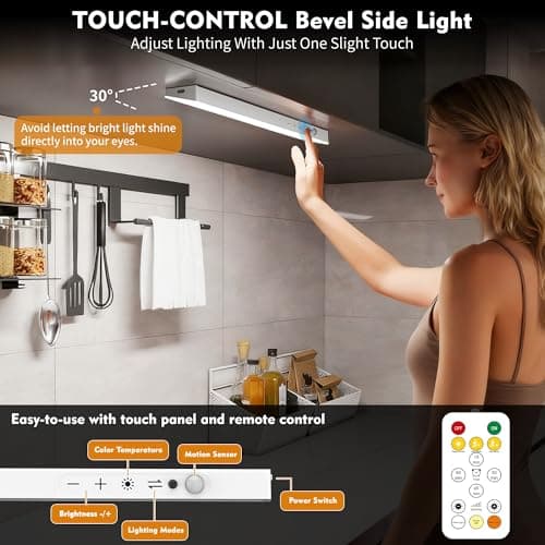 12inch 5Pack Touch Control Under Cabinet Lighting, 160LED Super Bright, 4000mAh Long-Lasting, Magnetic Rechargeable Motion Sensor Under Counter Lights for Kitchen, Closet, Remote, Dimmable, 3CC丨White - Thumbnail 5