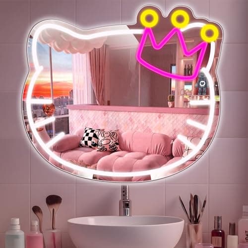 Anime Vanity Mirror with Neon Sign, 15.3 x 13.3 Inch USB Powered Makeup LED Mirror with Adjustable Brightness, Anime Style Room Wall Decor for Girls Teen Bedroom Women Children Gift Birthday Christmas - Image 1