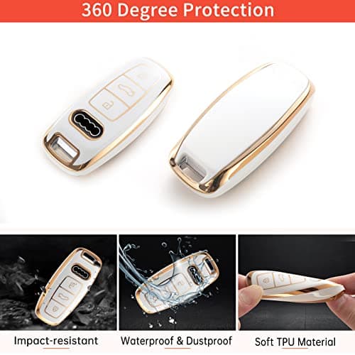 RUABIBAN for Audi Key Fob Cover with Keychain, Soft TPU Key Case Protection Fit for A3 A6 A7 A8 E-Tron S3 S6 RS6 S7 RS7 Q7 SQ7 Q8 SQ8 Smart Key Protector - Thumbnail 3