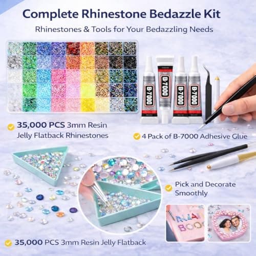 Badazzle Kit 40 Colors 35000PCS Bedazzled Kits Resin Jelly Flatback Rhinestones, Book Bedazzling Kit Bazzling Kits Small Gems with Tools Bedazzle Gems for Bedazzling Crafts & DIY Projects for Adults - Thumbnail 3