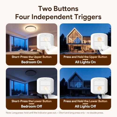 ORYZIC 2-Key Wi-Fi Smart Scene Switch, Tuya Compatible Wireless Wall Remote Light Switch, Battery Powered with Short & Long Press, No Hub Required for Lights, Curtains & Smart Home Routines - Thumbnail 3