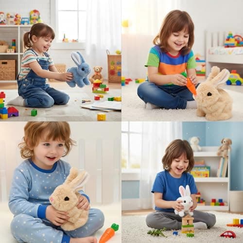 Zloeoa Bunny Stuffed Animal Plush, Interactive Electronic Pet Hopping Bunny Toy, Realistic Stuffed Bunny Rabbit (Brown) - Thumbnail 6