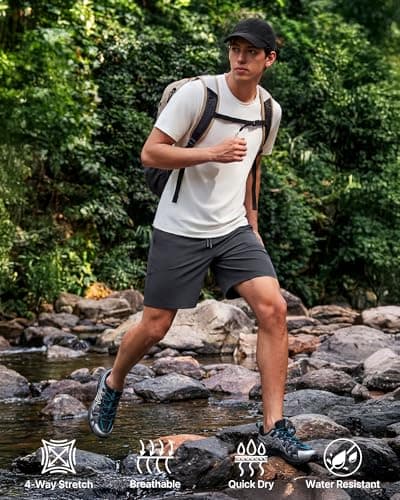 G4Free Mens Athletic Shorts with Zip Pockets Quick Dry Stretchy Elastic Waist Pants Workout Gym Hiking Outdoor Summer (Dark Gray,XS) - Thumbnail 2