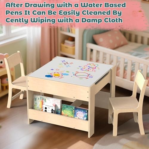 bbgroundgrm 4-in-1 Kids Wooden Activity Desk & Chair Set – Birch Plywood Table with Reversible Whiteboard & Chalkboard, 3 Storage Areas for Toddlers’ Learning, Art, and Play(3 Years+) - Thumbnail 5