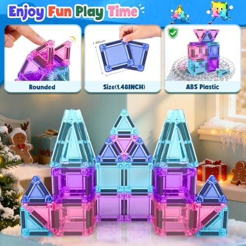Soyee Magnetic Tiles Toddler Toys Travel Essential Games Magnet Building Blocks STEM Sensory Educational Toys for 3 4 5 6 7 8+ Year Old Boys Girls Christmas Birthday Gifts - Thumbnail 3