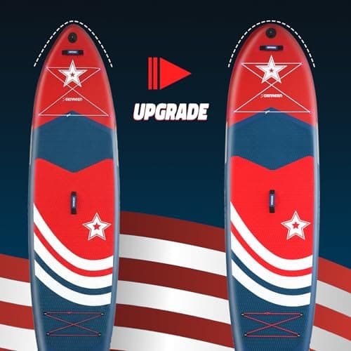 Genreen Stand up Paddle Board Inflatable 11'34'' Navy Blue Red Extremely Stable Thickened PVC 3 Fins 450LBS Capacity 3 People Tie-Downs2 Double Layer - Thumbnail 4
