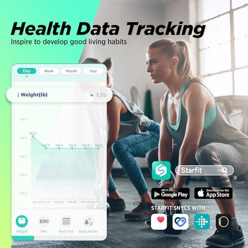 RunStar Digital Bathroom Scale for Body Weight, Body Fat, BMI 28 Measurements, Innovative 8-Electrode Smart Scales FSA&HSA Eligible with Voice Prompt Function High Accurate Bluetooth Weight Machine - Thumbnail 6