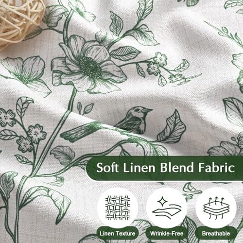 Yinhua Green Floral Kitchen Curtains 36 Inch with Ruffle and Tieback, Vintage French Linen Kitchen Window Curtains Over Sink, Light Filtering Rod Pocket Small Cafe Curtain, 26" W x 36" L, 2 Panels - Thumbnail 4