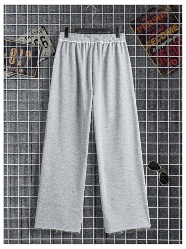 VIPWOLF Men's Stacked Baggy Sweatpants Drawstring Waist Straight Leg Track Pants Streetwear Grey Baggy Medium - Thumbnail 3