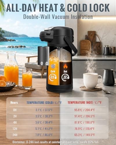 GiNT 3L Airpot Coffee Dispenser with Pump, Insulated Coffee Carafe for Hot Liquids, Stainless Steel Vacuum Insulated Pump Dispenser for Hot/Cold Beverages, Home Office Commercial Outdoor Use(101oz) - Thumbnail 3