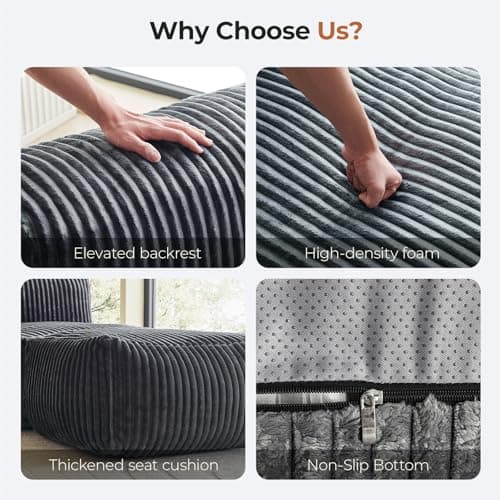 Ayovoch Bean Bag Chair for Adults, Giant Bean Bag Chair with Washable Cover, Comfy Corduroy Bean Bag Lounger with Ottoman, Memory Foam Filled Bean Bag Sofa for Living Room, Bedroom, Balcony, Grey - Thumbnail 4