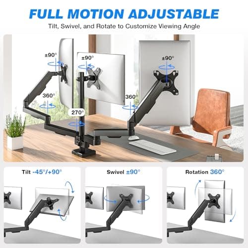 Triple Monitor Desk Mount Stand for 17"-32" Screens, Extra Tall & Long Desk Mount Hold up to 19.8lbs Each, Three Display Arm for Working Gaming with Tilt Swivel Rotation, VESA 75/100mm - Thumbnail 2