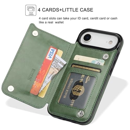 JOYAKI Compatible with iPhone 17 Air Wallet Case with Card Holder, PU Leather Kickstand Card Slots Case with Screen Protecor, Double Magnetic Clasp and Durable Shockproof Cover 6.6 "-Grass Green - Thumbnail 4