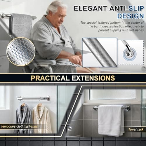 supregear Grab Bars for Bathtubs and Showers, Anti Slip Bathroom Grab Bars for Seniors, 304 Stainless Steel Safety Shower Handle, Toilet Handicap Elderly Assist Bathroom Wall Handle, 24 inch - Thumbnail 5