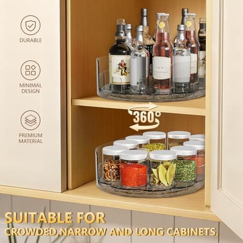 Holinwa Lazy Susan Organizer for Refrigerator, 13.5'' x 8.5'' Clear Rectangular Turntable Fridge Organizer for Condiments in Refrigerator, Cabinet, Pantry, or Kitchen Countertop (1 Pack) - Thumbnail 4