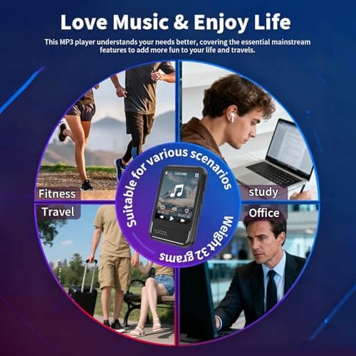MP3 Player with Bluetooth,Mini MP3 Player with Speaker,Built-in Micro SD Card Slot,Portable Music Player with FM Radio,Video,Voice Recorder,Earphones, for Kids,Sports and Gifts,Max 512GB Expand - Thumbnail 6