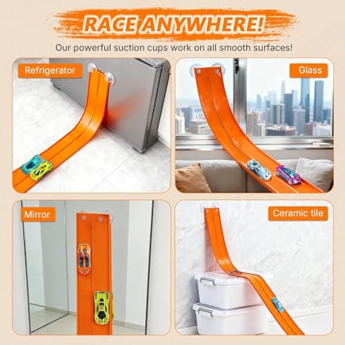 FALDAA Flexible Race Track for Kids 15ft with 6 Racecars, Slot Car Race Track Sets & Car Ramp Toy with 6 Suction Cups, Compatible with Hot Wheels for Ages 3+ - Thumbnail 4
