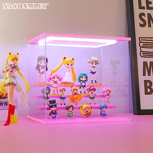 Clear Acrylic Display Case for Figure and Funko Pop,Led-lit,Dustproof,Multiple Layers Pop mart Showcase Display for Collectibles(4 Tier-W*D*H-12.6"x9.4"x11.7"inches) - Thumbnail 5