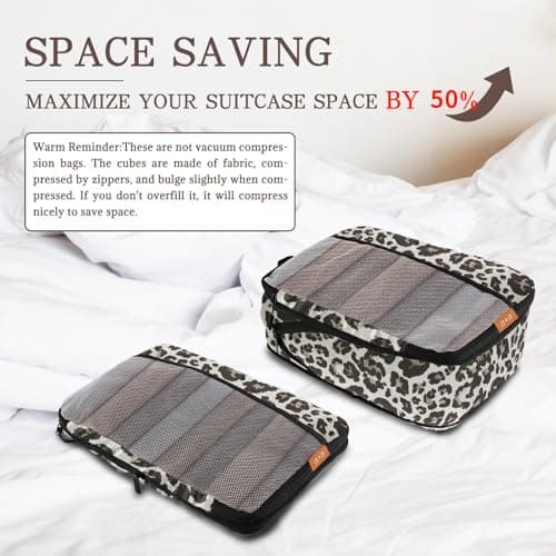 U+U 10 Set Compression Packing Cubes - Ultralight Leopard Travel Organizers with Laundry Bag, Space-Saving Suitcase Organizer, Expandable Packing Cubes for Travel and Family Vacation (Leopard) - Thumbnail 2
